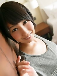 Cute and horny Japanese av idol Riku Murata goes to a hotel and have sex