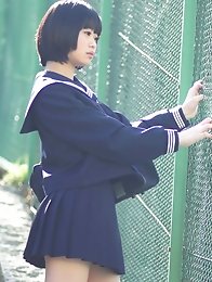 She never did chakuero shooting before so we started easy with Japanese schoolgirl cosplay and fan service!