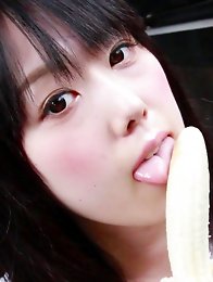 Machikos tiny mouth could barely wrap around the hentai fruit and it didnt take long before she slowly pressed the banana against her perfect shaved p