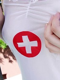 Sexy Japanese nurse Machiko enters the room