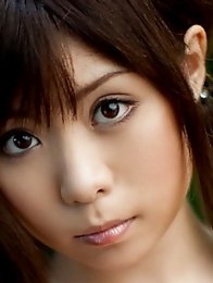 Honey busty and nude girl Aya Hirai posing naked in the woods