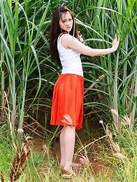 Horny and innocent Japanese av idol Beni Ito undresses at her farm home
