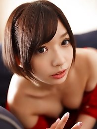 Sexy and funky Japanese av idol Urumi Narumi shows her naked body after stripping her clothes