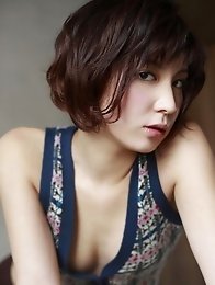 Miu Nakamura in a patterned bra with matching thong panties