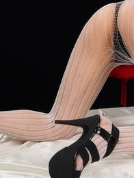 Stunning young girl Ayano Hidaka showing her feet in a white pantyhose