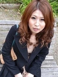 Sachi Suzuki rubs hairy hot box between legs after a walk in the park.