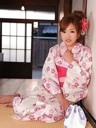 Risa Shimizu takes kimono off and shows her very appetizing body.