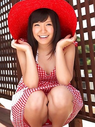 Ayana Tanigaki shows pussy and ass in red panty under dress