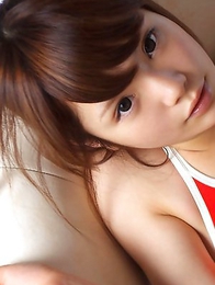Manami Sato with sexy curves in bath suit plays with pillow