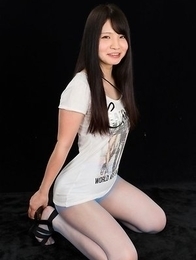 Dark-haired JAV goddess Sana Iori flaunting her pantyhose-clad legs in HQ